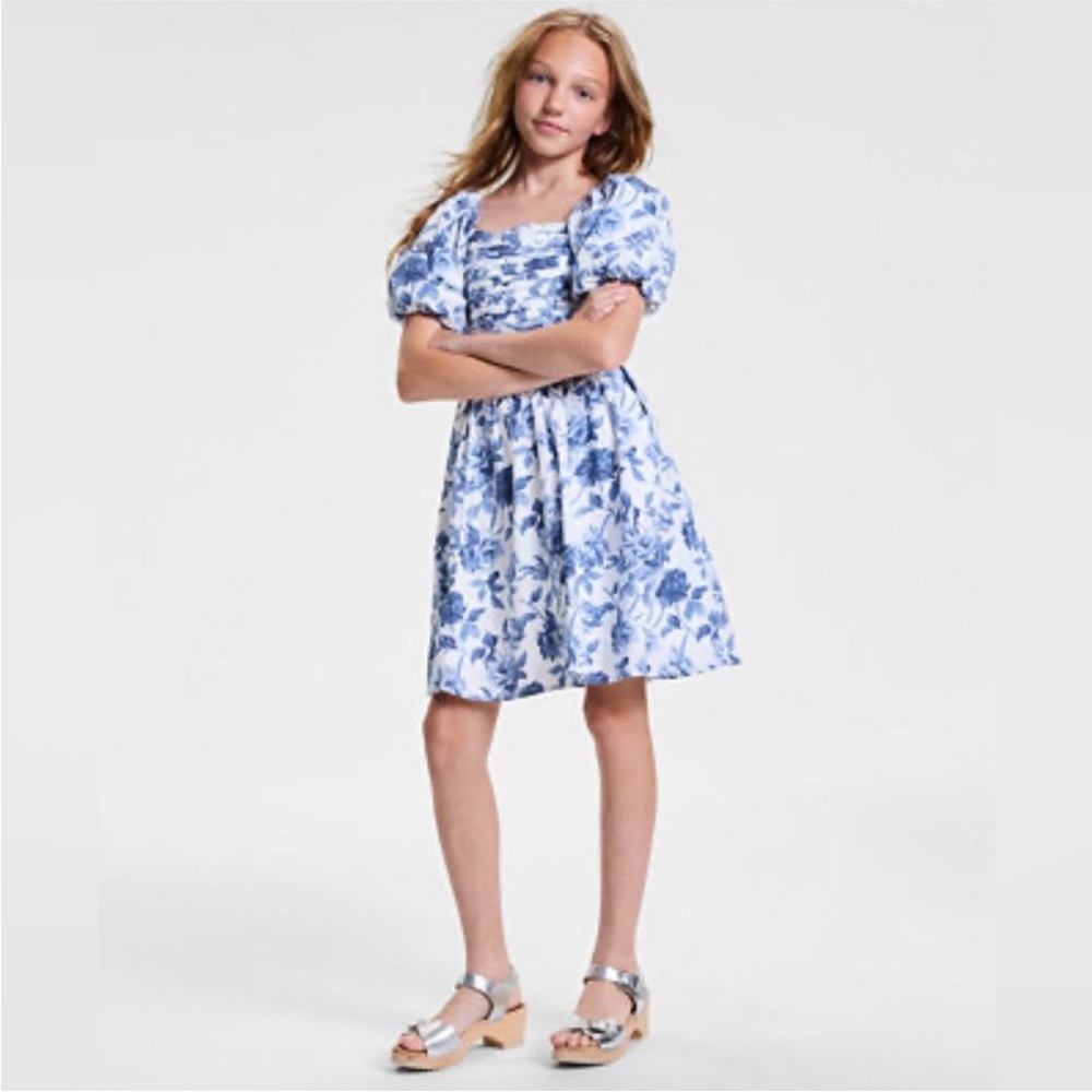 Emerson Floral Blue and White Kids Dress